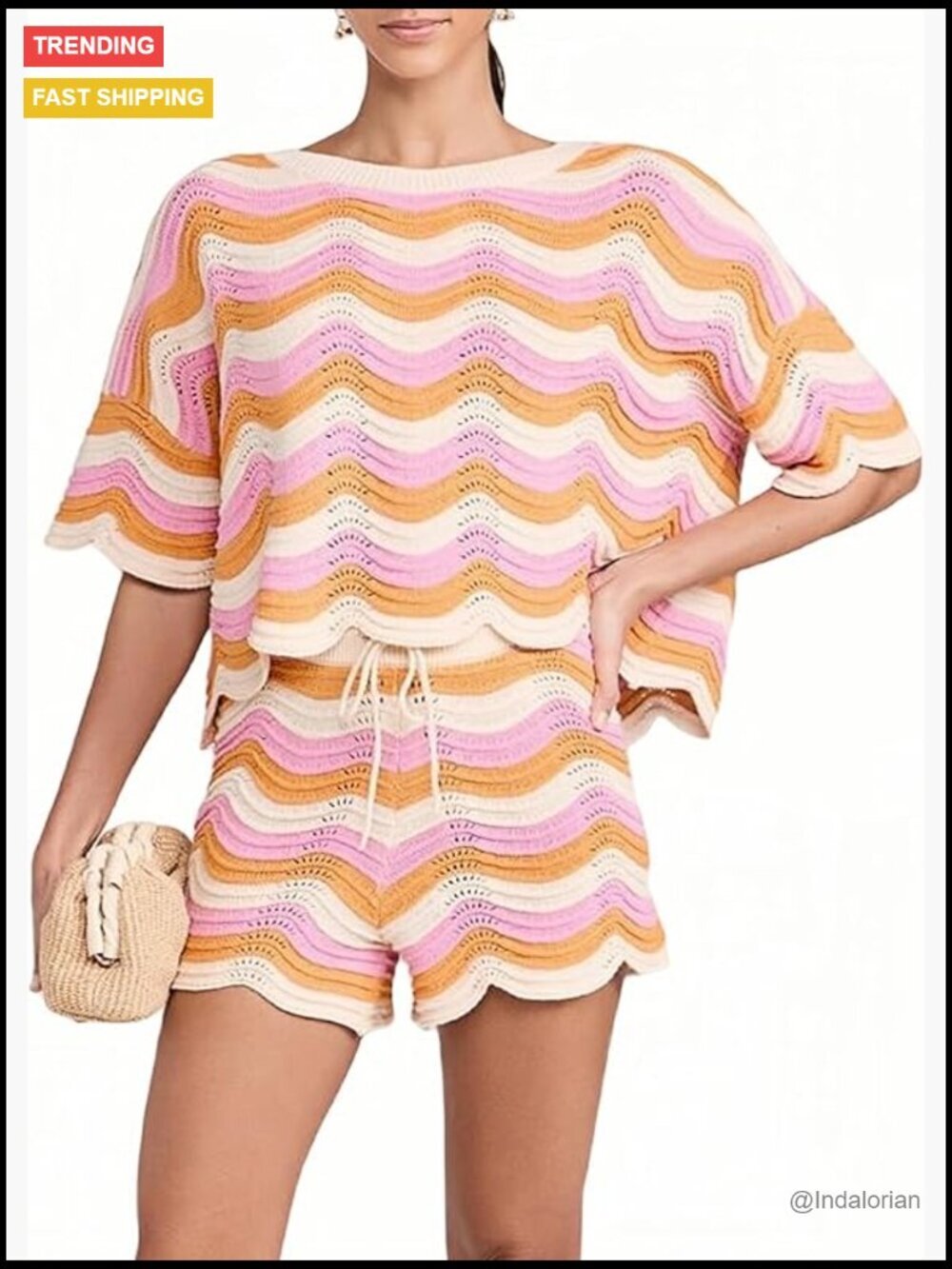 2 Piece Striped Crochet Cover Up Set with Shorts Beach Outfit